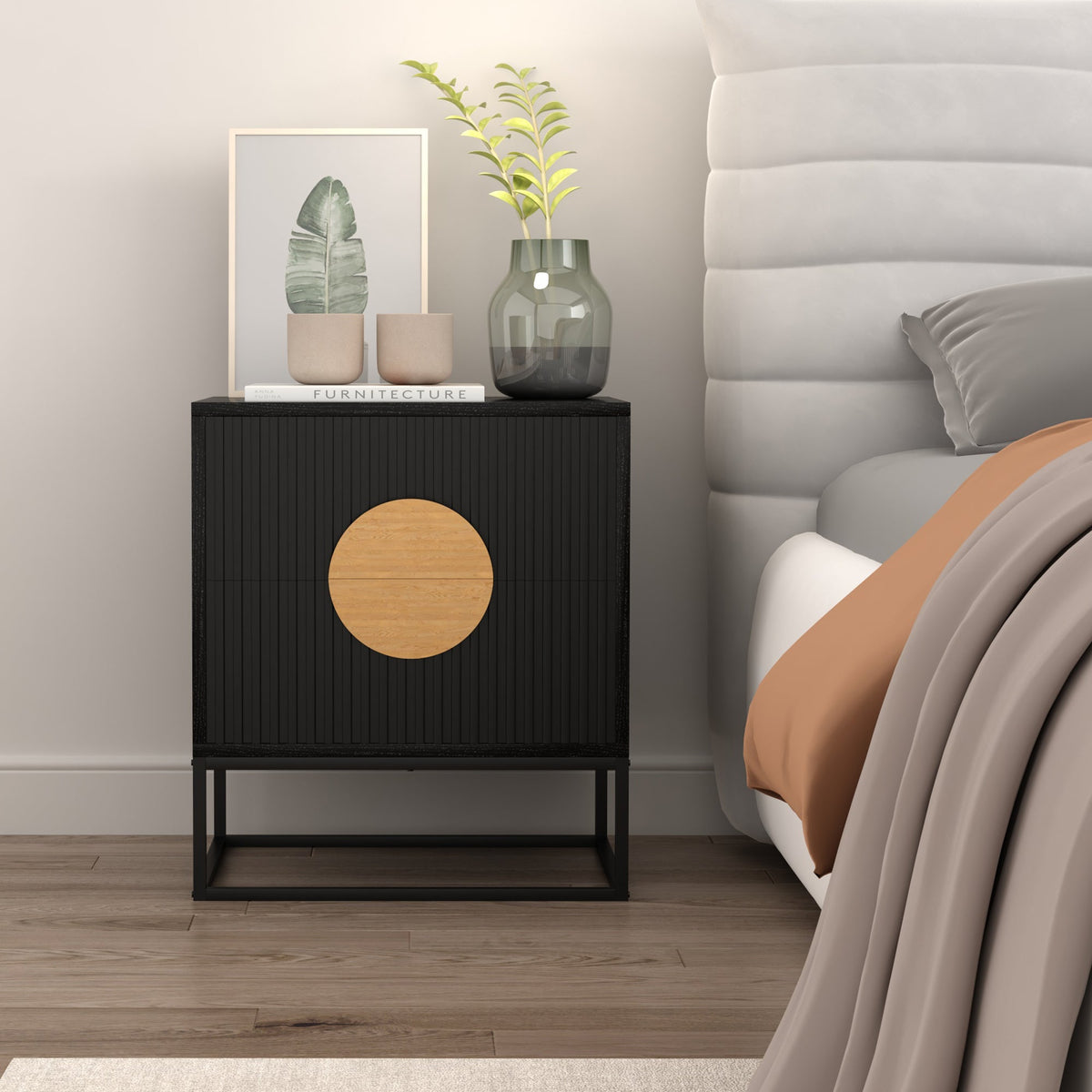 Belmonte Black Fluted Bedside Table