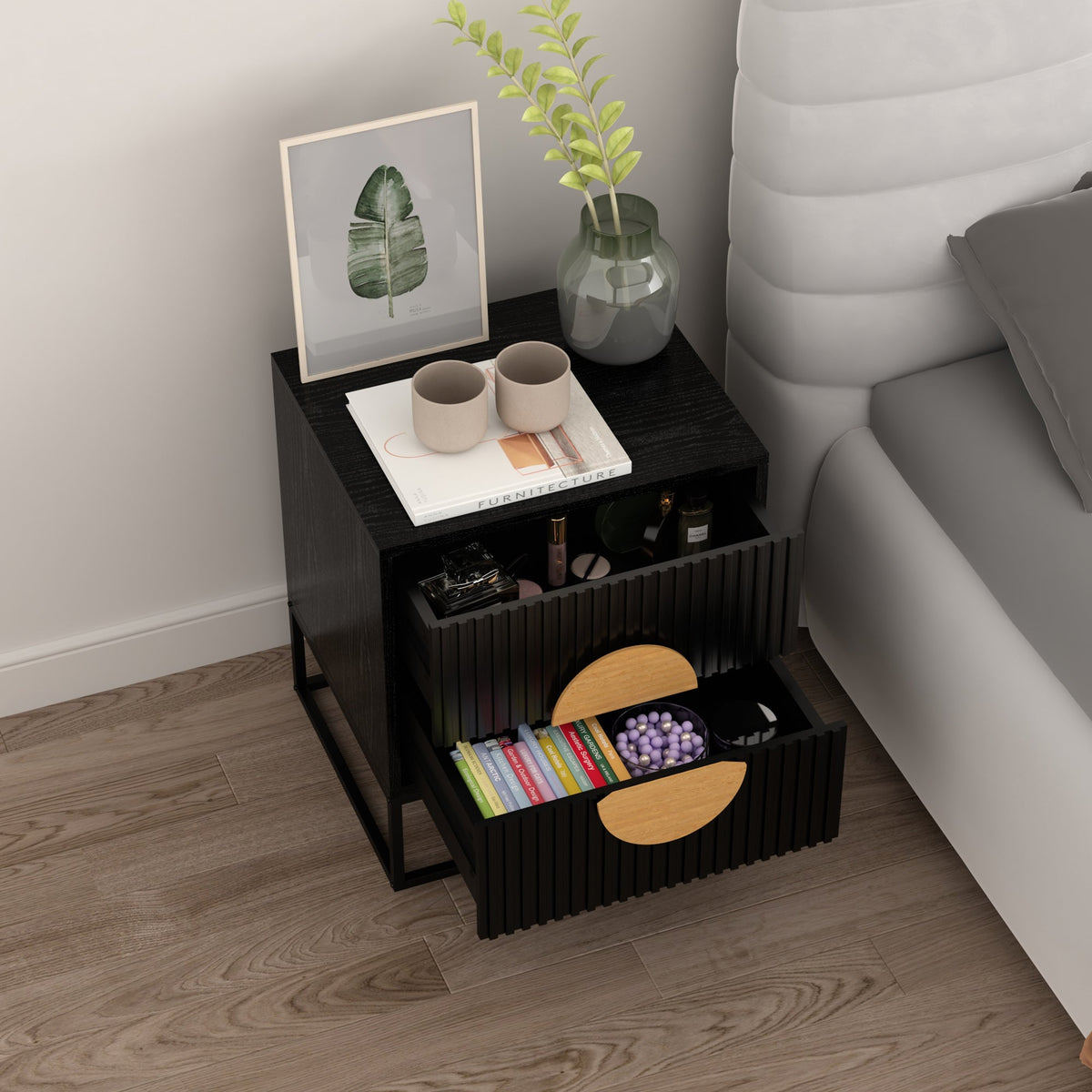 Belmonte Black Fluted Bedside Table