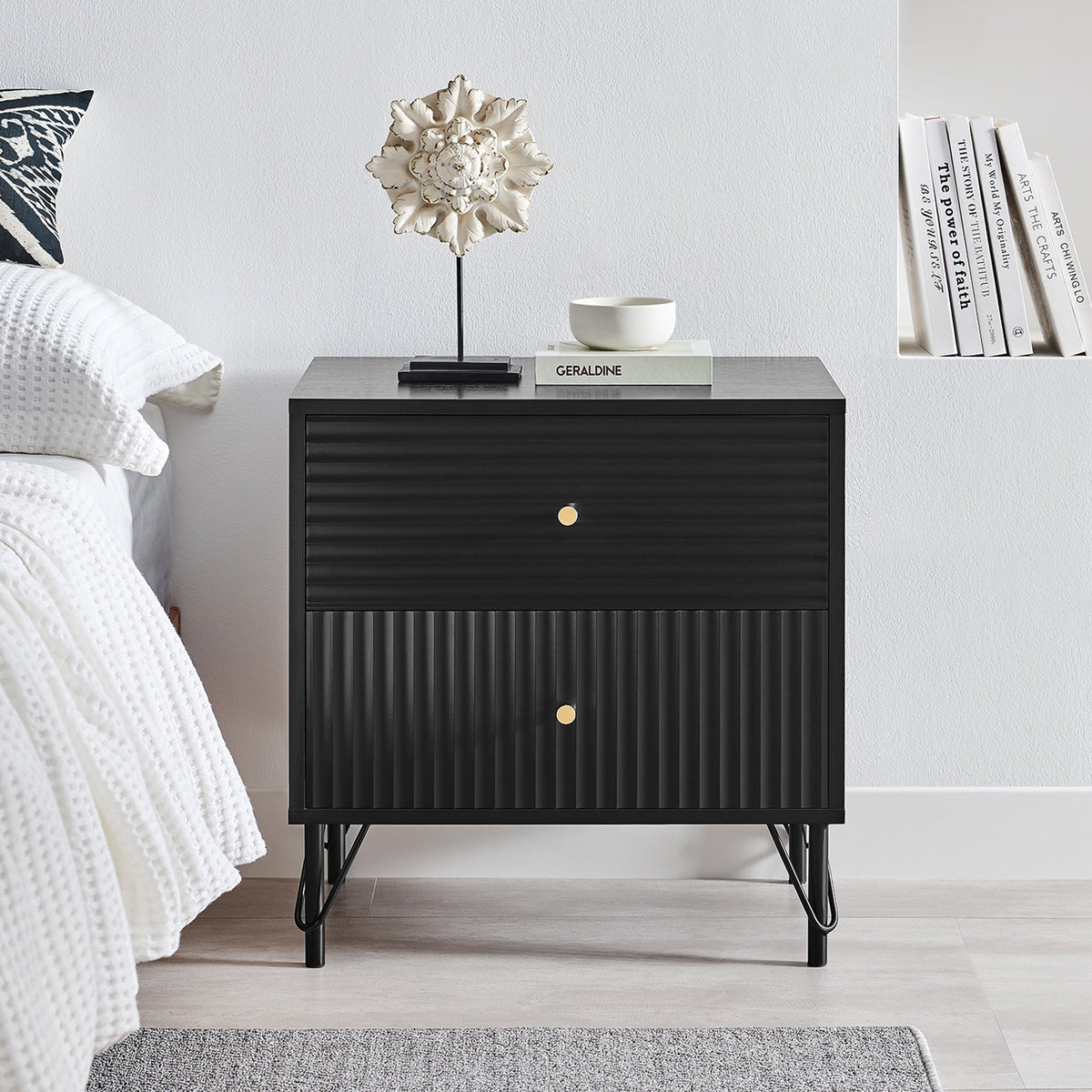 Lisa Black Wavy Fluted Bedside Table