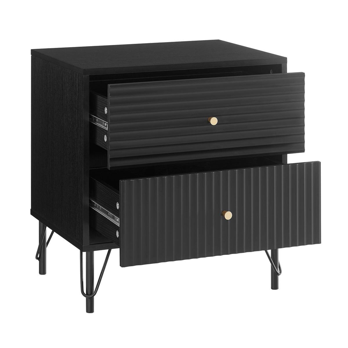 Lisa Black Wavy Fluted Bedside Table
