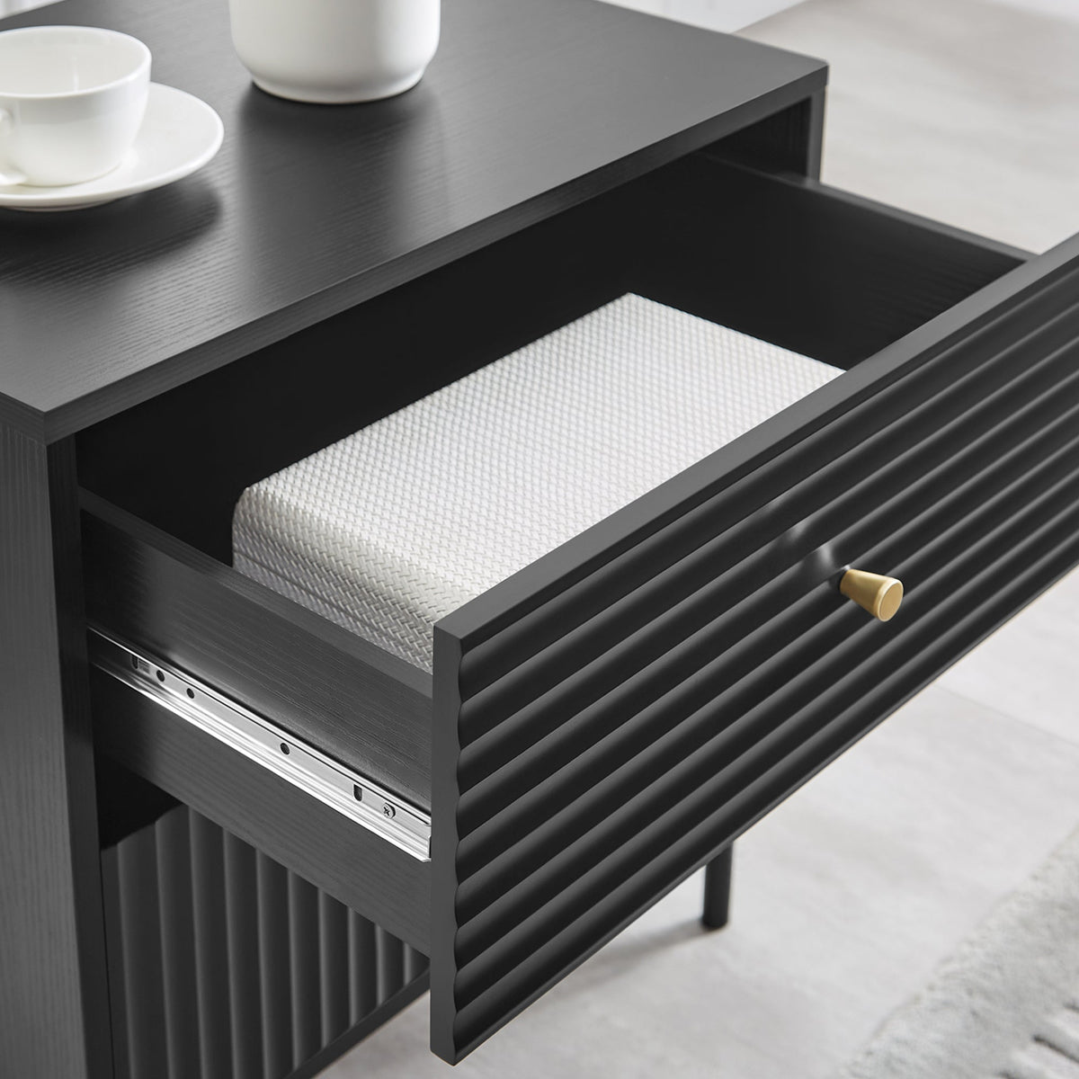 Lisa Black Wavy Fluted Bedside Table