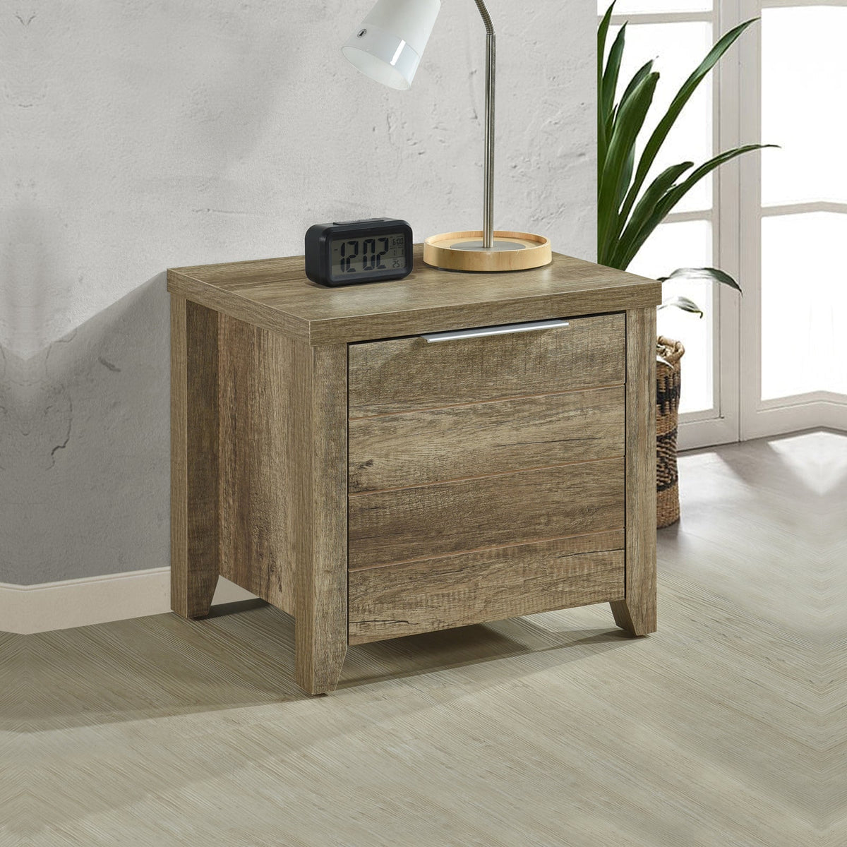 Oak Finish Bedside Table with Two Drawers