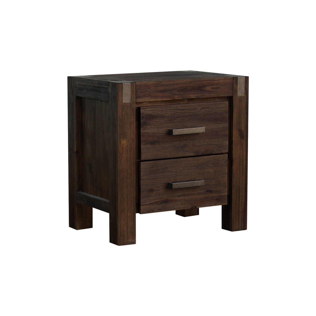 Chocolate Finish Acacia Bedside Table with Two Drawers