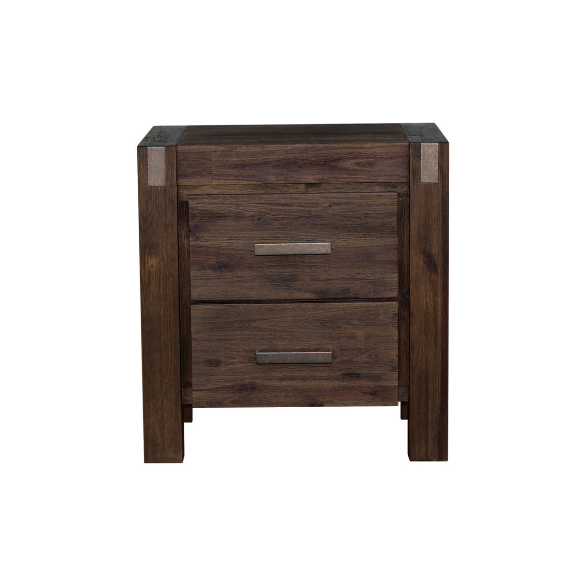Chocolate Finish Acacia Bedside Table with Two Drawers