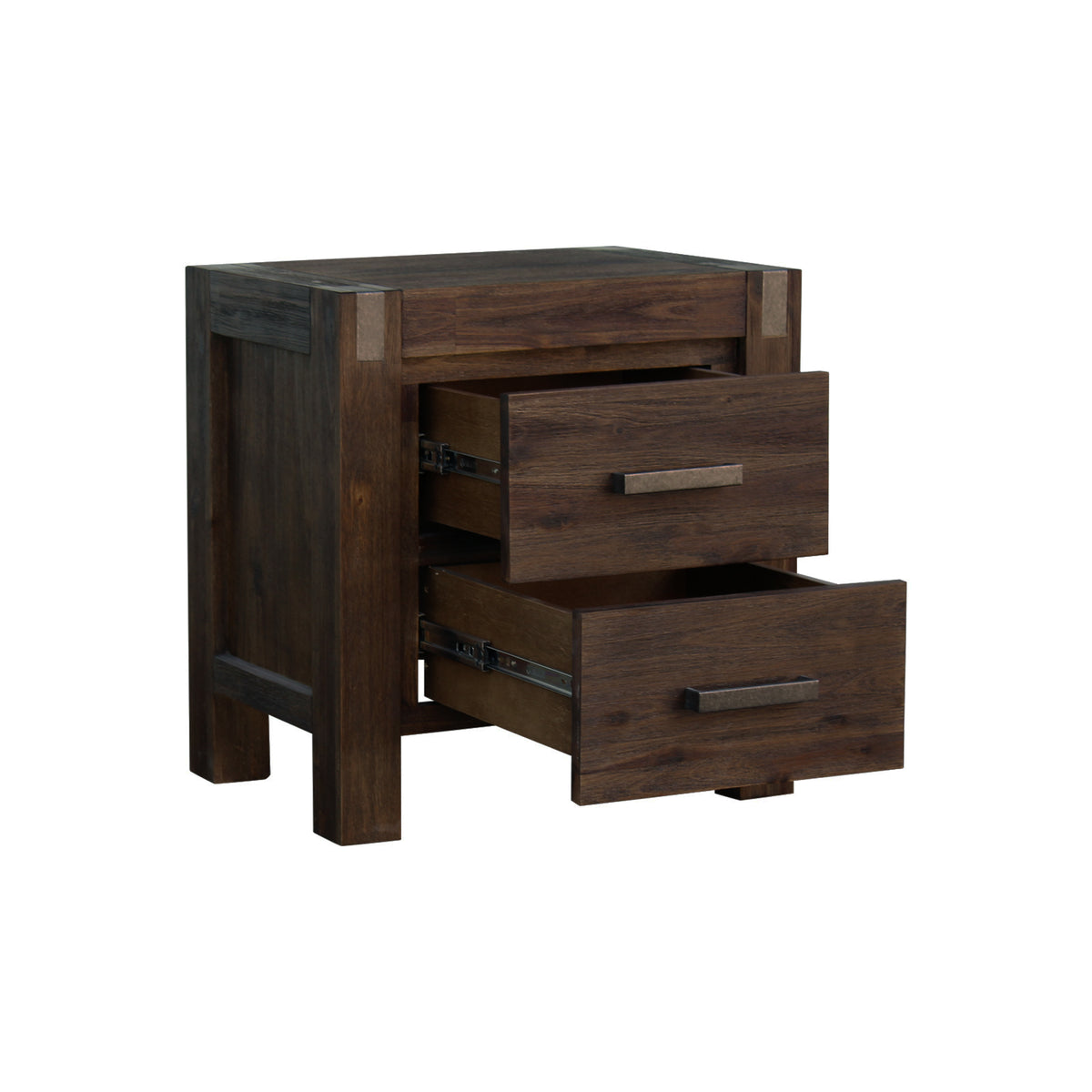 Chocolate Finish Acacia Bedside Table with Two Drawers