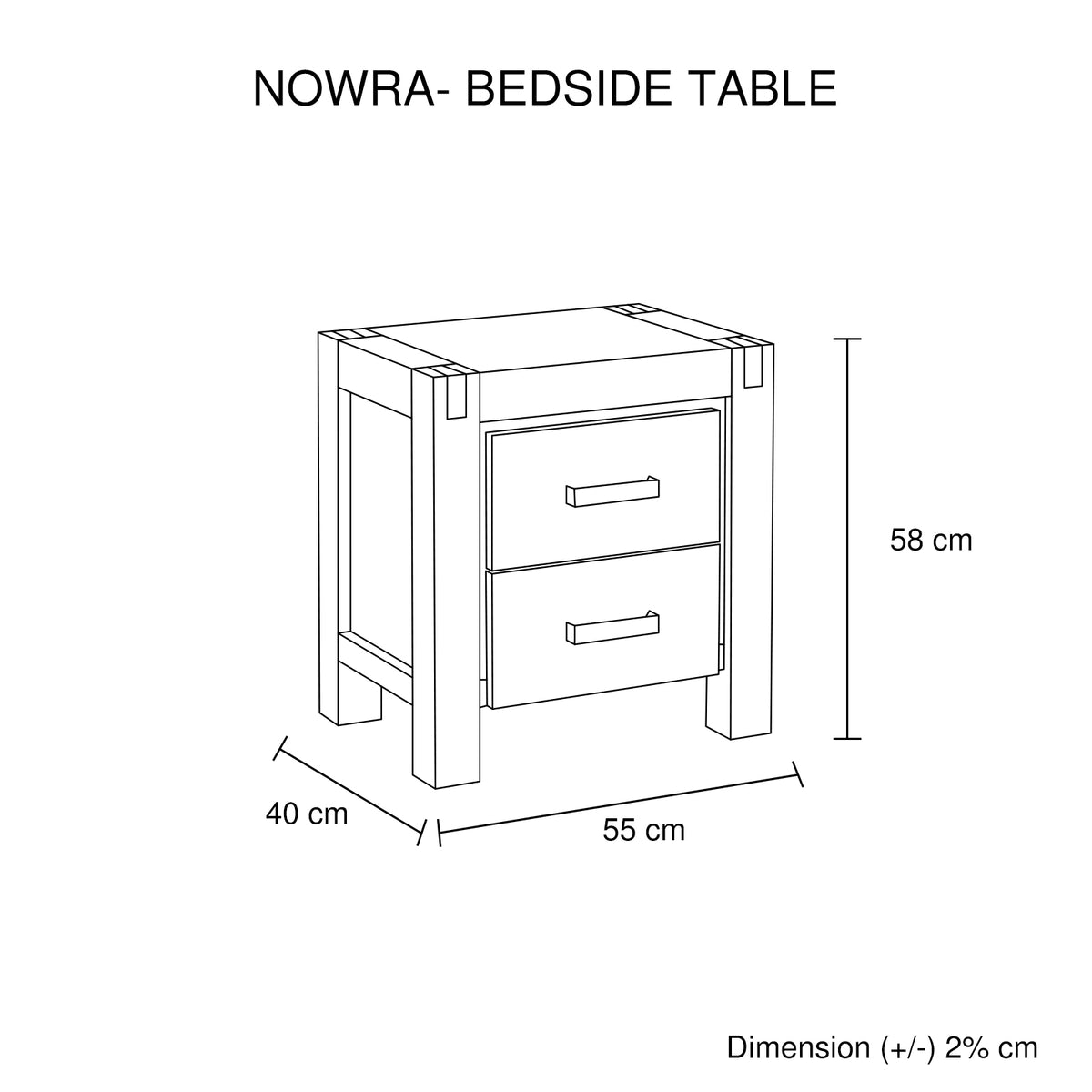 Chocolate Finish Acacia Bedside Table with Two Drawers