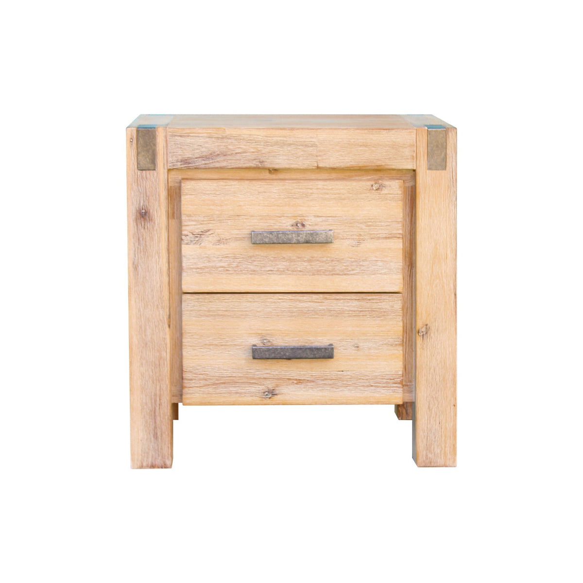 Oak Finish Acacia Bedside Table with Two Drawers