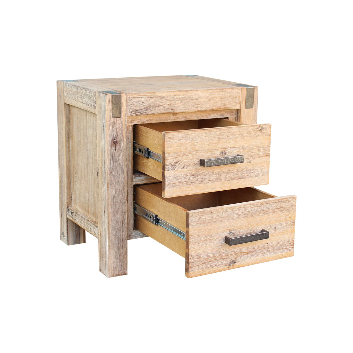 Oak Finish Acacia Bedside Table with Two Drawers