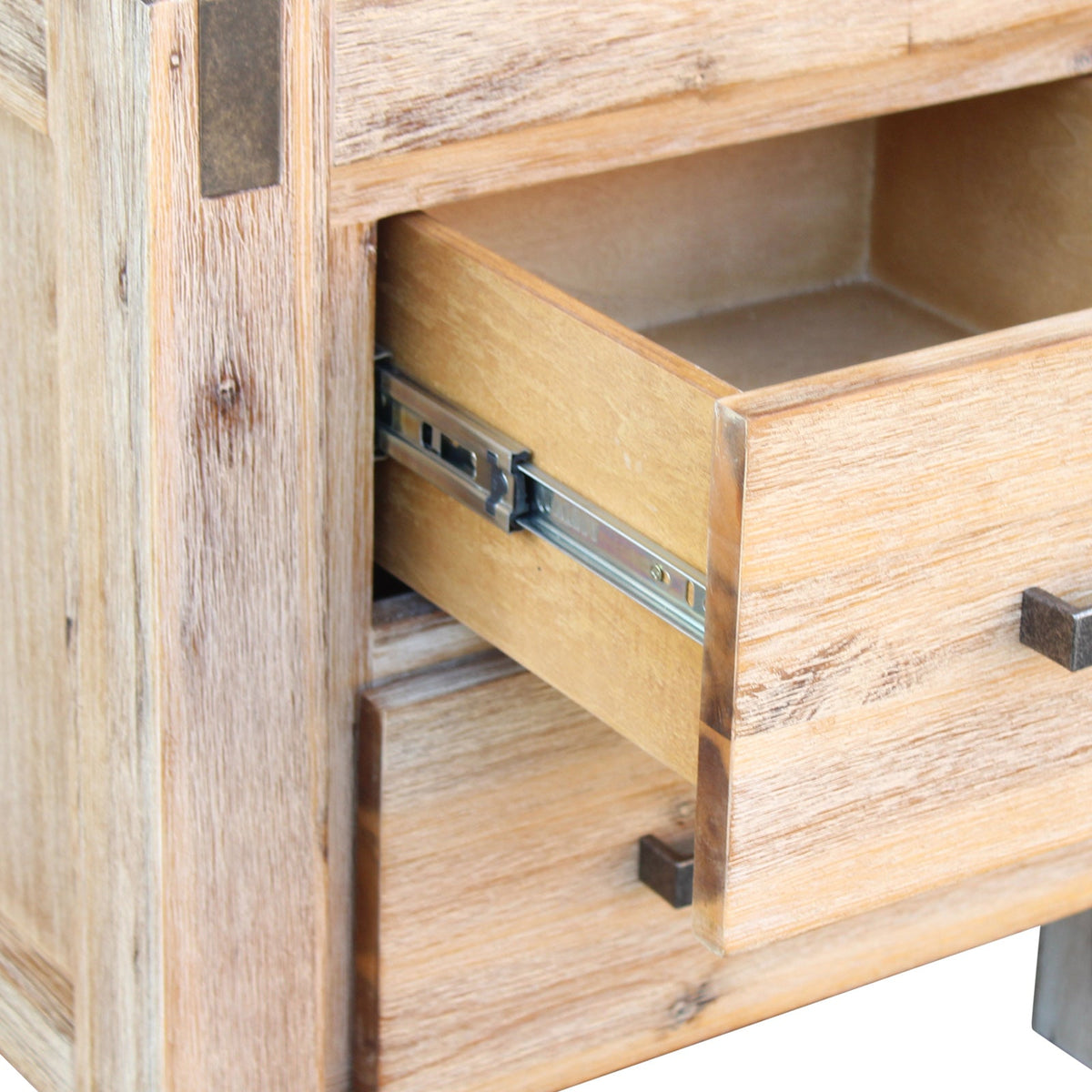 Oak Finish Acacia Bedside Table with Two Drawers