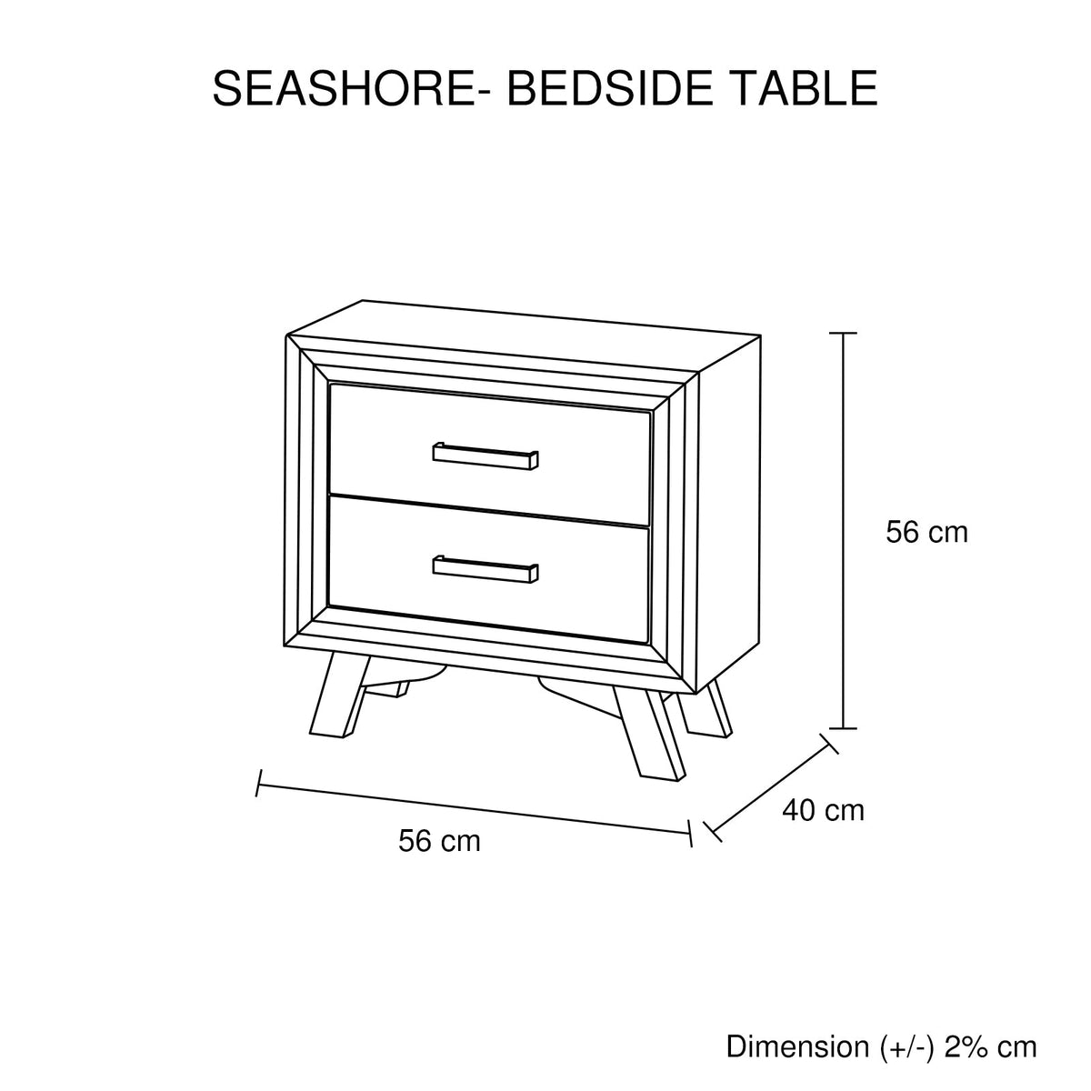 White Bedside Table with Two Drawers and Metal Handles