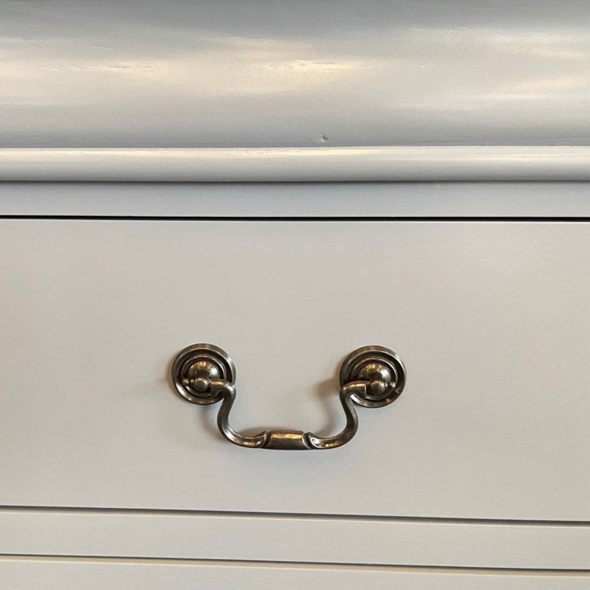 White Bedside Table with Two Drawers and Metal Handles