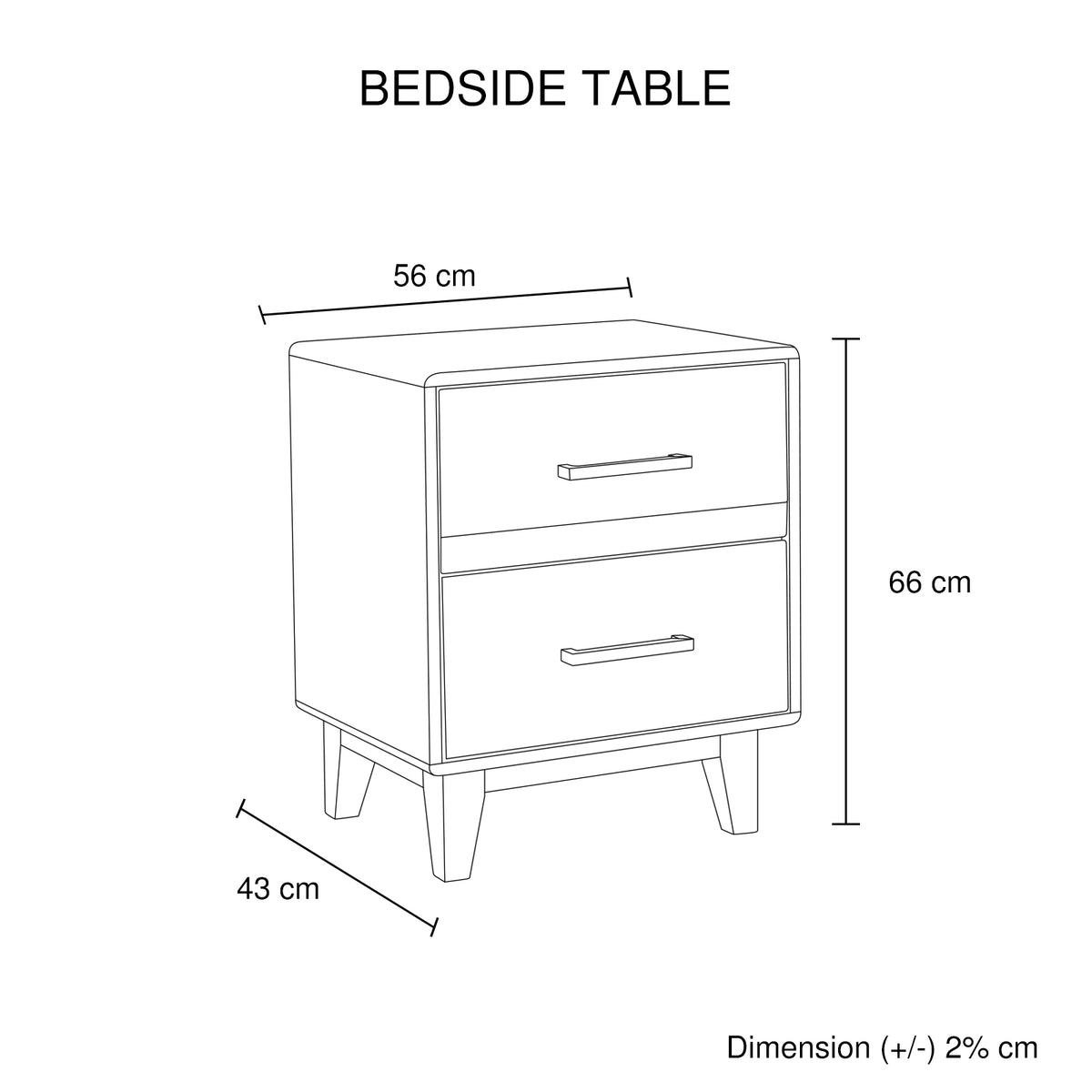 Light Brown Bedside Table with Two Drawers