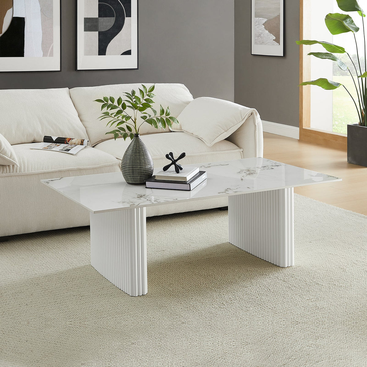 Glossy White Sintered Stone Coffee Table