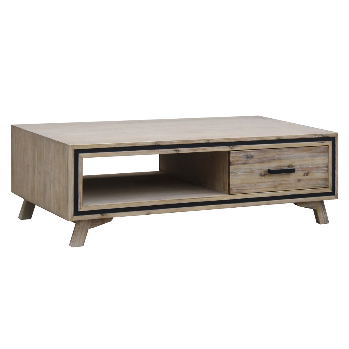 Silver Brush Finish Acacia Coffee Table with Two Drawers