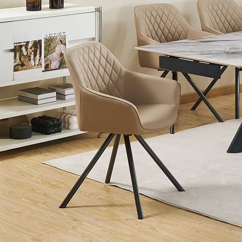 2X PU Leather Powder Coated Metal Legs Swivel Dining Chair