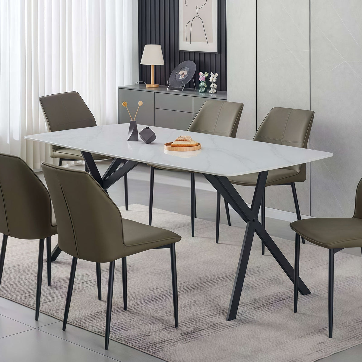 White Sintered Stone Rectangular Dining Table