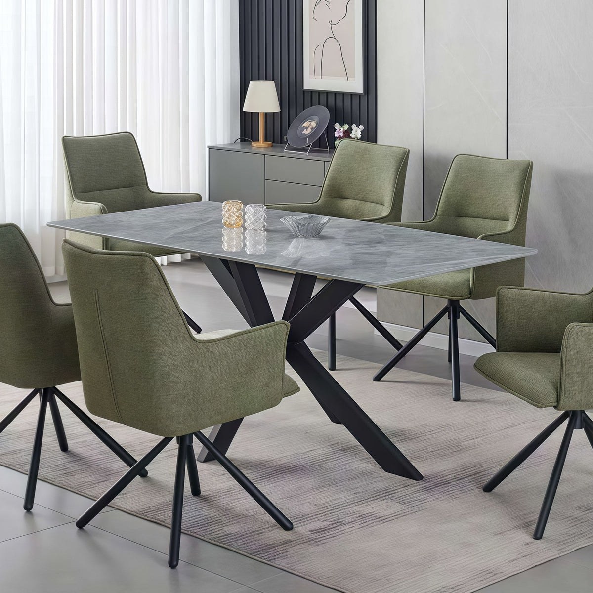 Grey Sintered Stone Rectangular Dining Table