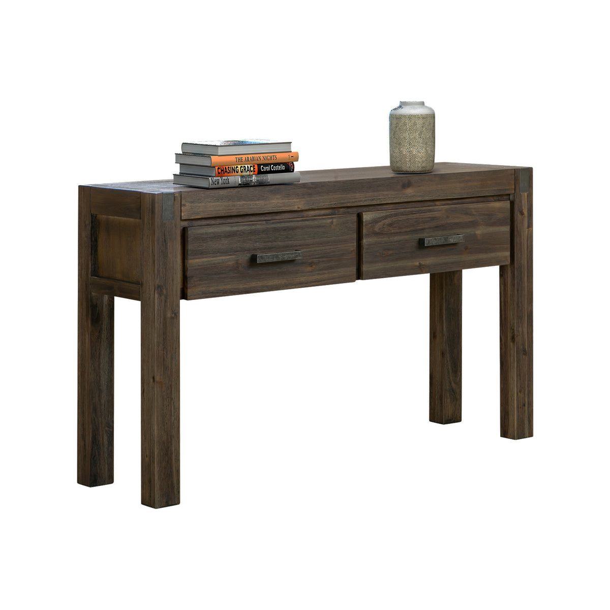 Chocolate Finish Acacia Hall Table with Two Drawers