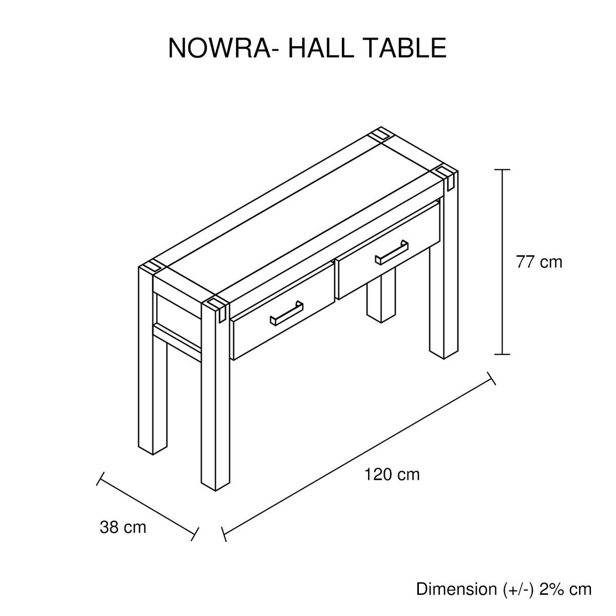 Chocolate Finish Acacia Hall Table with Two Drawers
