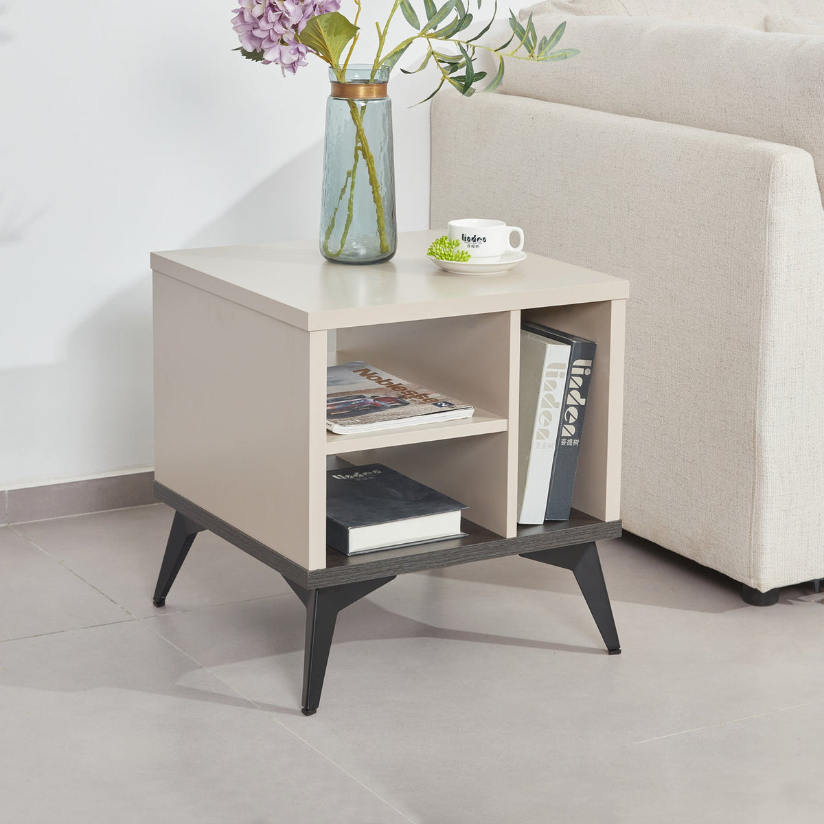 Champagne Finish Side Table with Open Storage