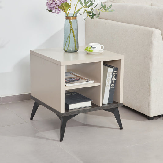 Champagne Finish Side Table with Open Storage