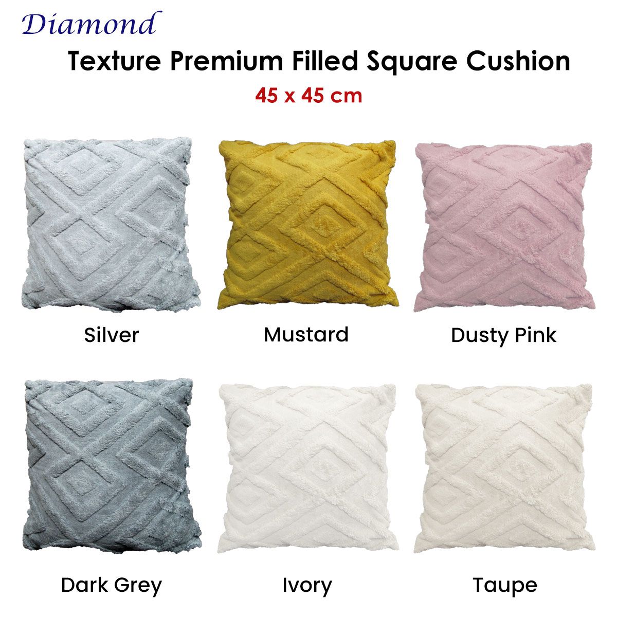 Diamond Texture Filled Cushion Square - 45cm x 45cm Mustard