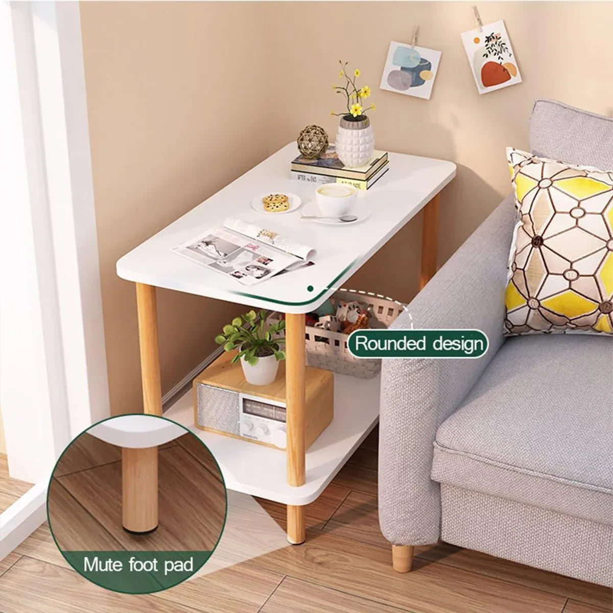 Living Room Side Table with Storage Rack