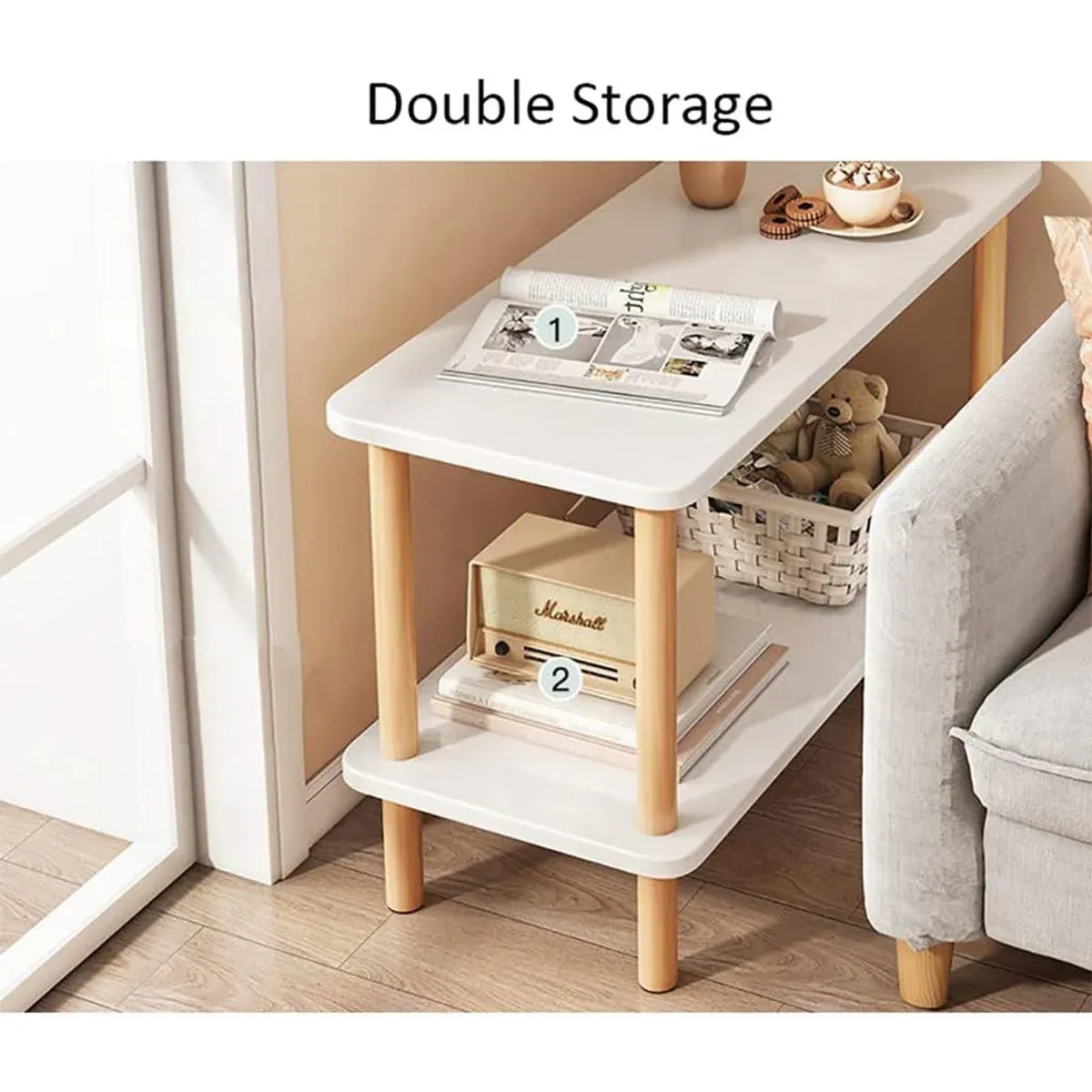 Living Room Side Table with Storage Rack
