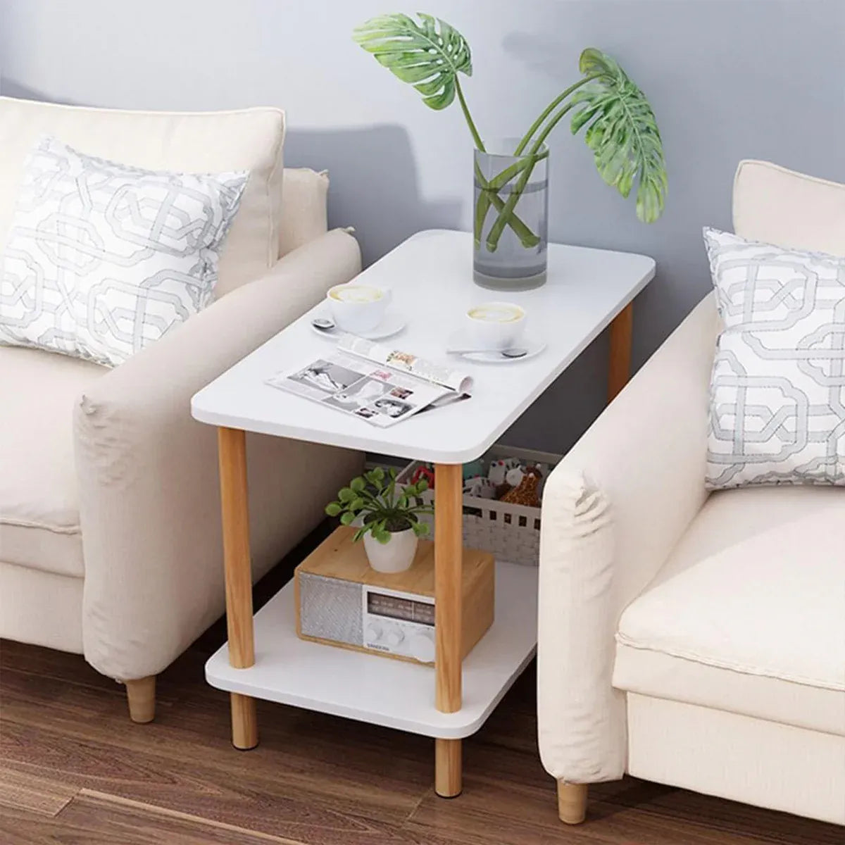 Living Room Side Table with Storage Rack
