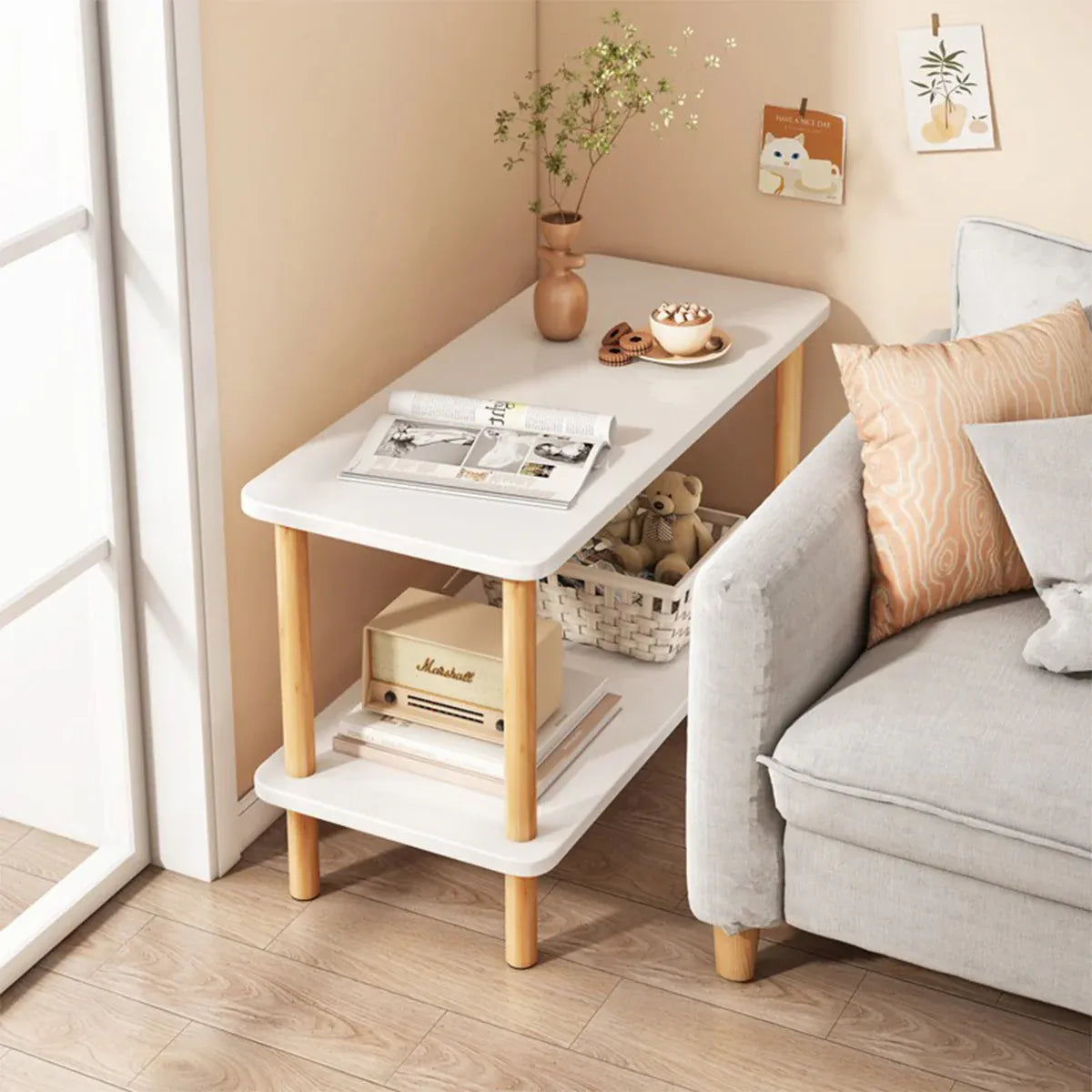 Living Room Side Table with Storage Rack