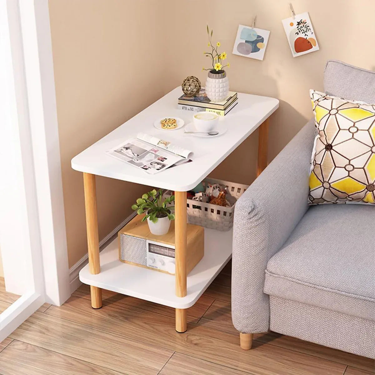 Living Room Side Table with Storage Rack