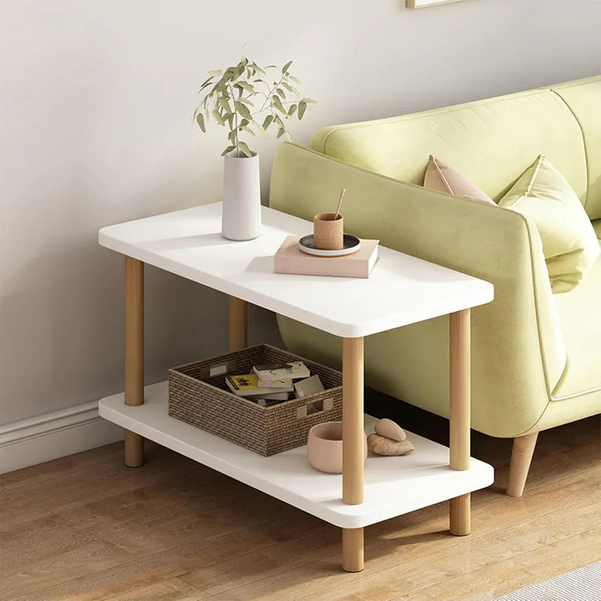 Living Room Side Table with Storage Rack