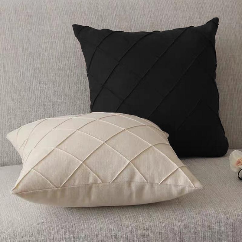 Velvet Cushion Cover Pleated Checked Plaid Plush Decorative Lounge Cushion Cover - White