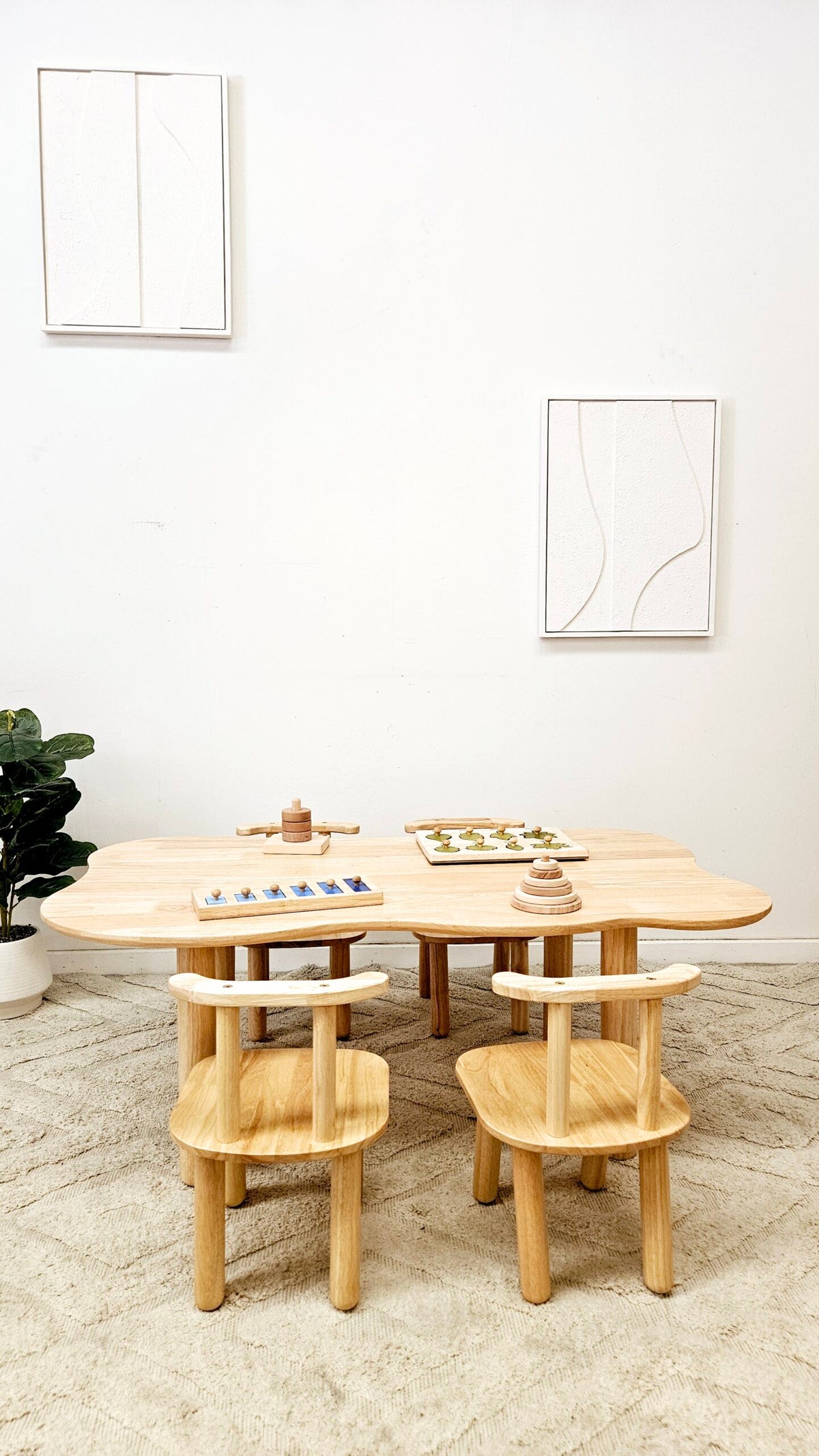 Kids Hardwood Cloud Table and Four Chairs