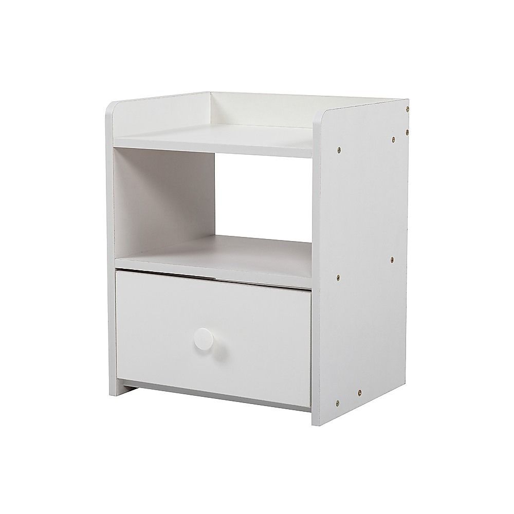 White Bedside Table with Drawer and Shelf, 33 cm
