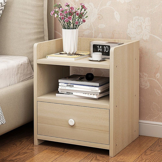 Wood Finish Bedside Table with Drawer and Shelf, 33 cm