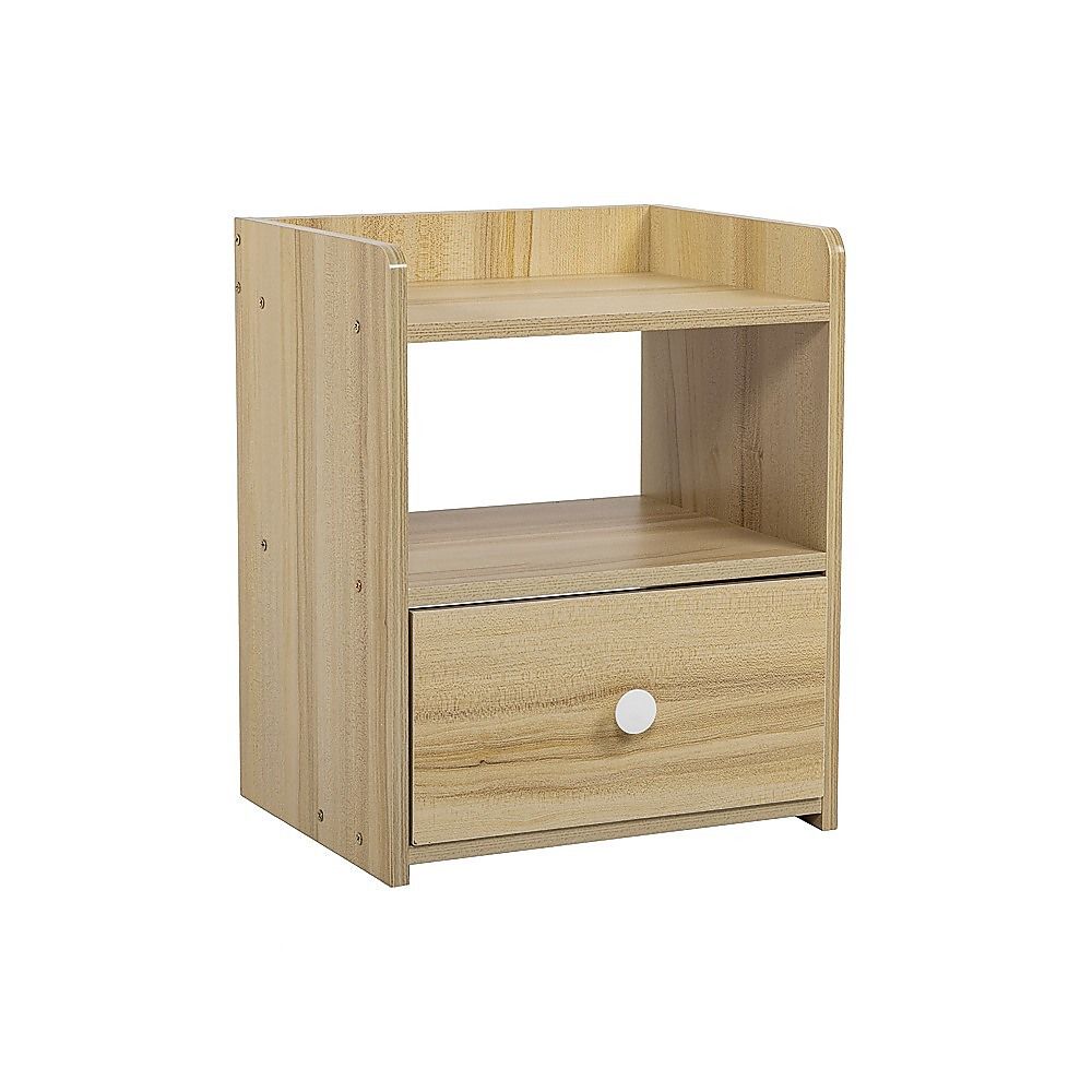 Wood Finish Bedside Table with Drawer and Shelf, 33 cm