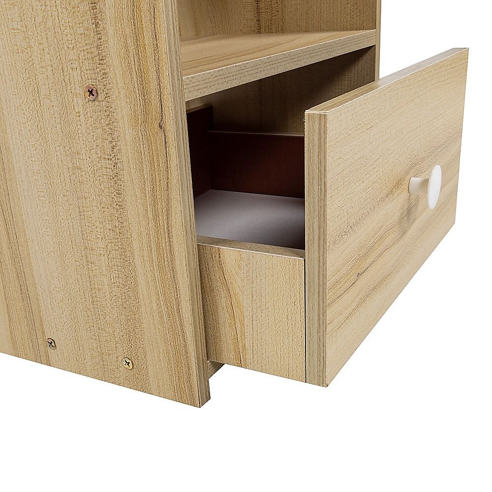 Wood Finish Bedside Table with Drawer and Shelf, 33 cm