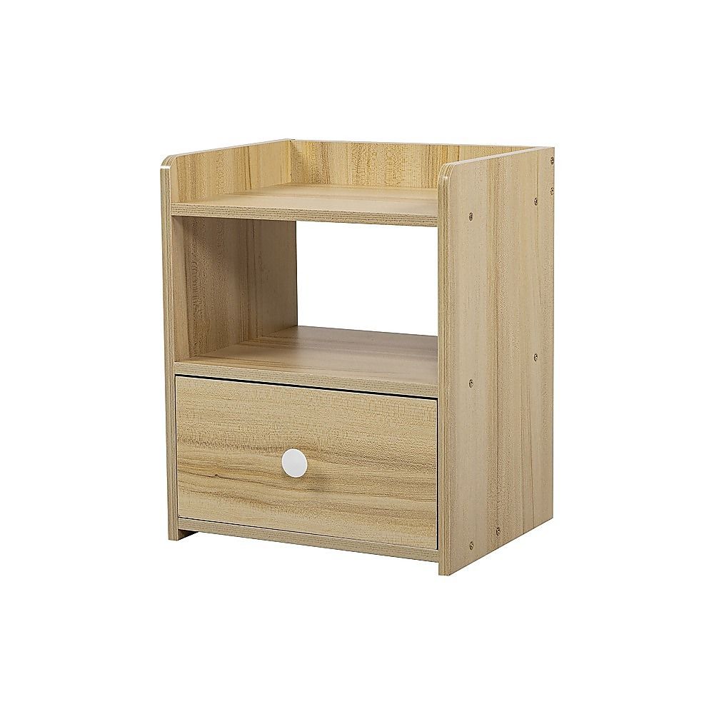 Wood Finish Bedside Table with Drawer and Shelf, 33 cm