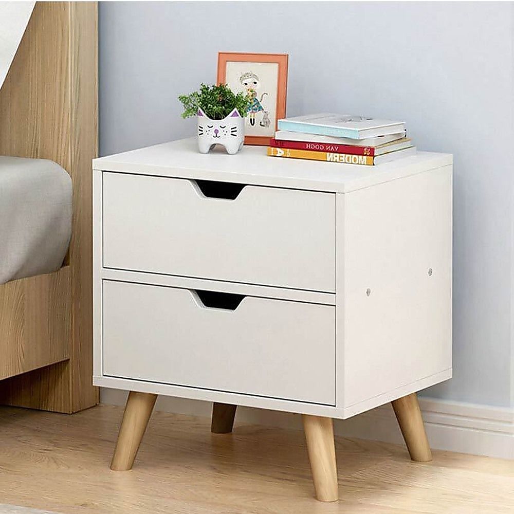 White Bedside Table with Two Drawers, 40 cm