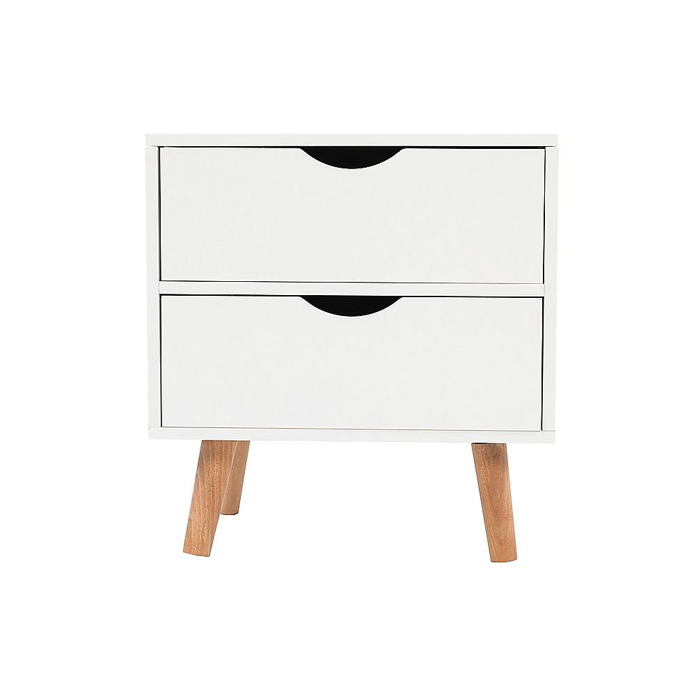 White Bedside Table with Two Drawers, 40 cm
