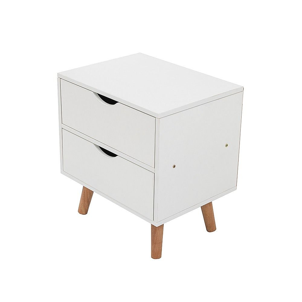 White Bedside Table with Two Drawers, 40 cm