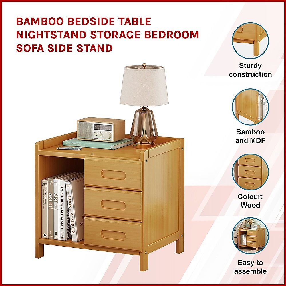 Natural Bamboo Bedside Table, 42 cm
