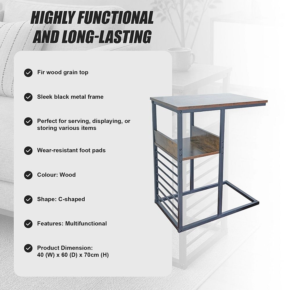 C Shaped Sofa Side Table with Storage Shelf