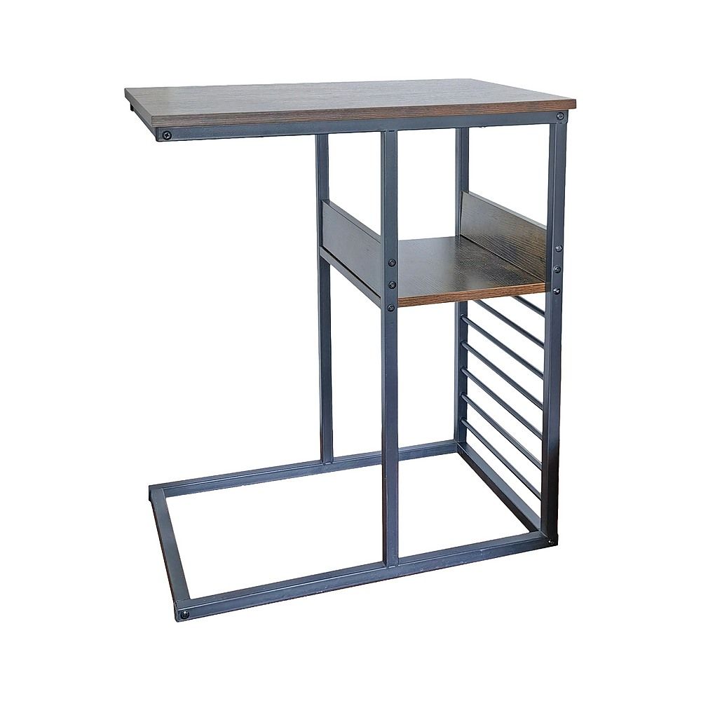 C Shaped Sofa Side Table with Storage Shelf