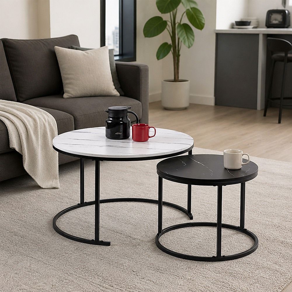 Round Nesting Coffee Tables, Set of 2