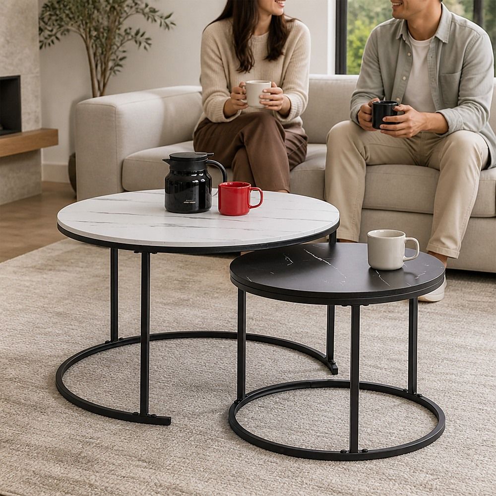 Round Nesting Coffee Tables, Set of 2