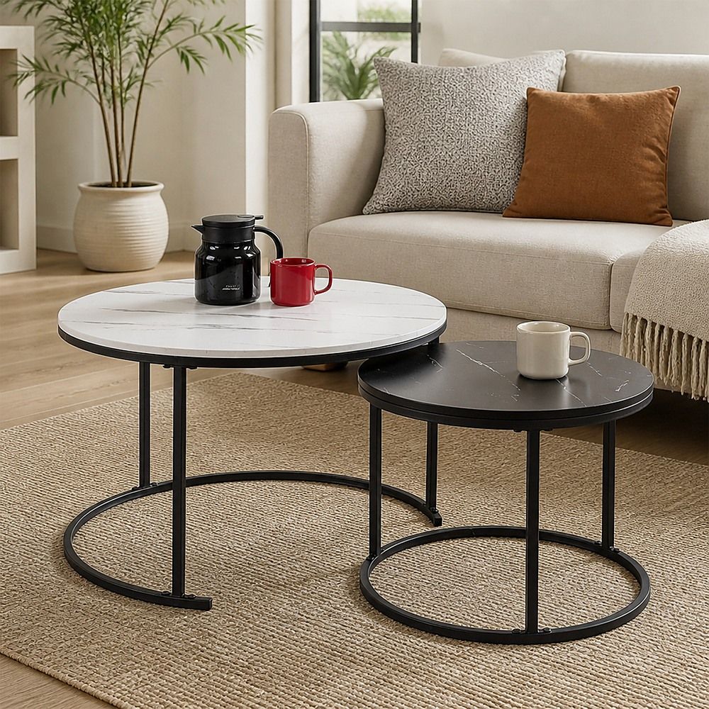 Round Nesting Coffee Tables, Set of 2