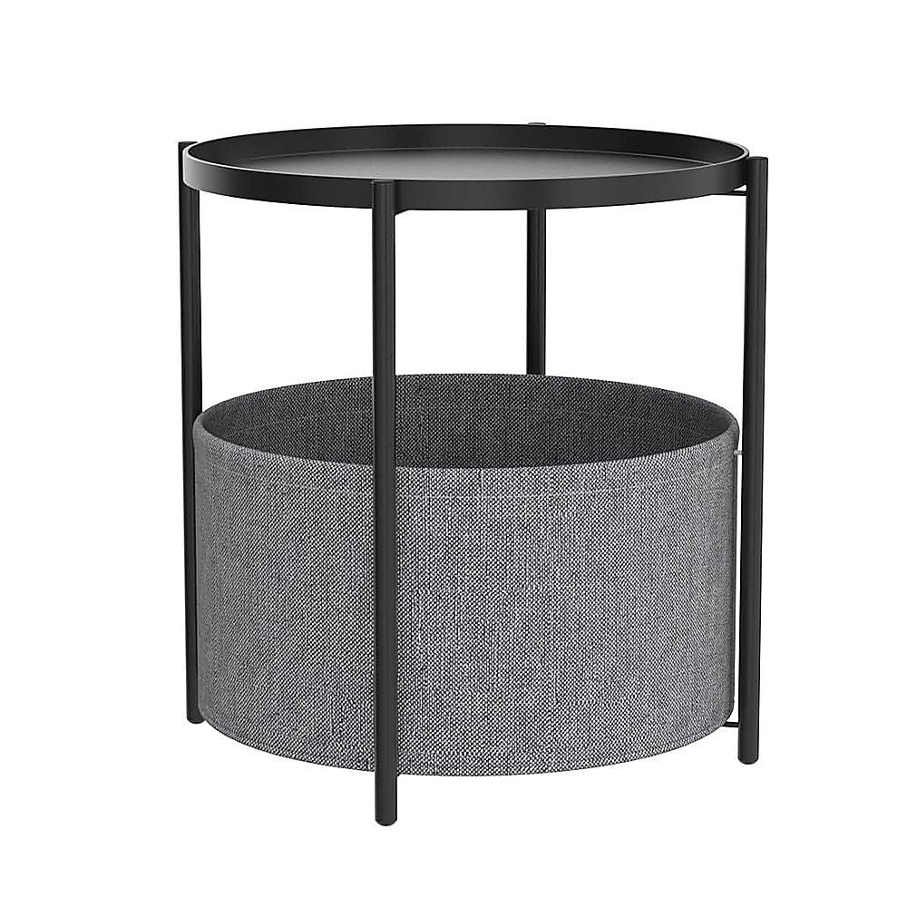 Black Round Side Table with Storage Basket