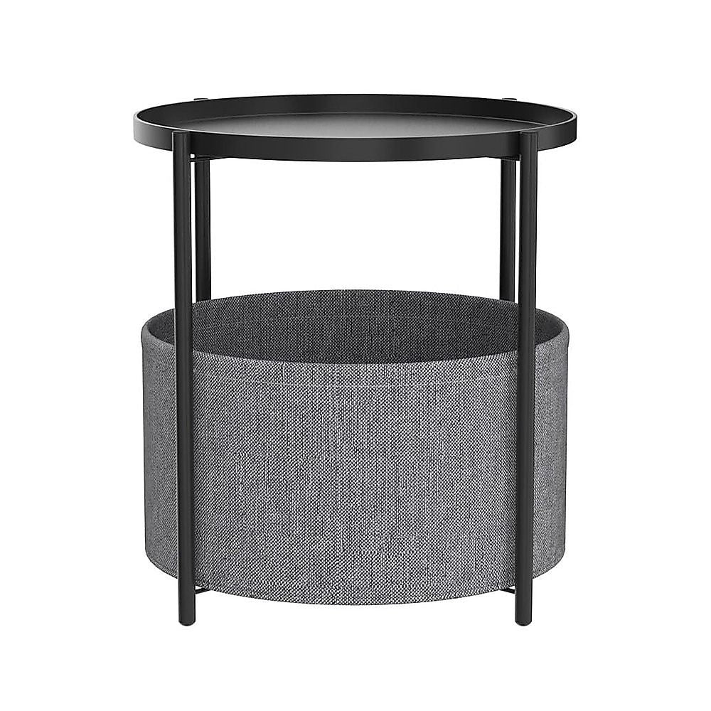 Black Round Side Table with Storage Basket